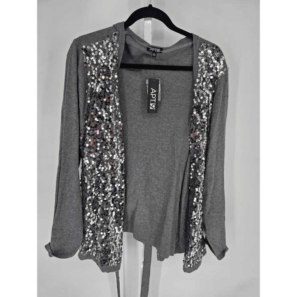 Apt. 9 Women's Gray Long Sleeve Open Front Sequins Lace Cardigan Size 3X